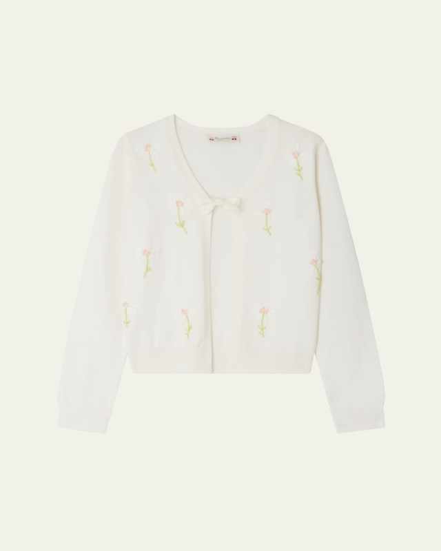 Girl's Esmia Floral Embroidered Cardigan, Size 4-14
